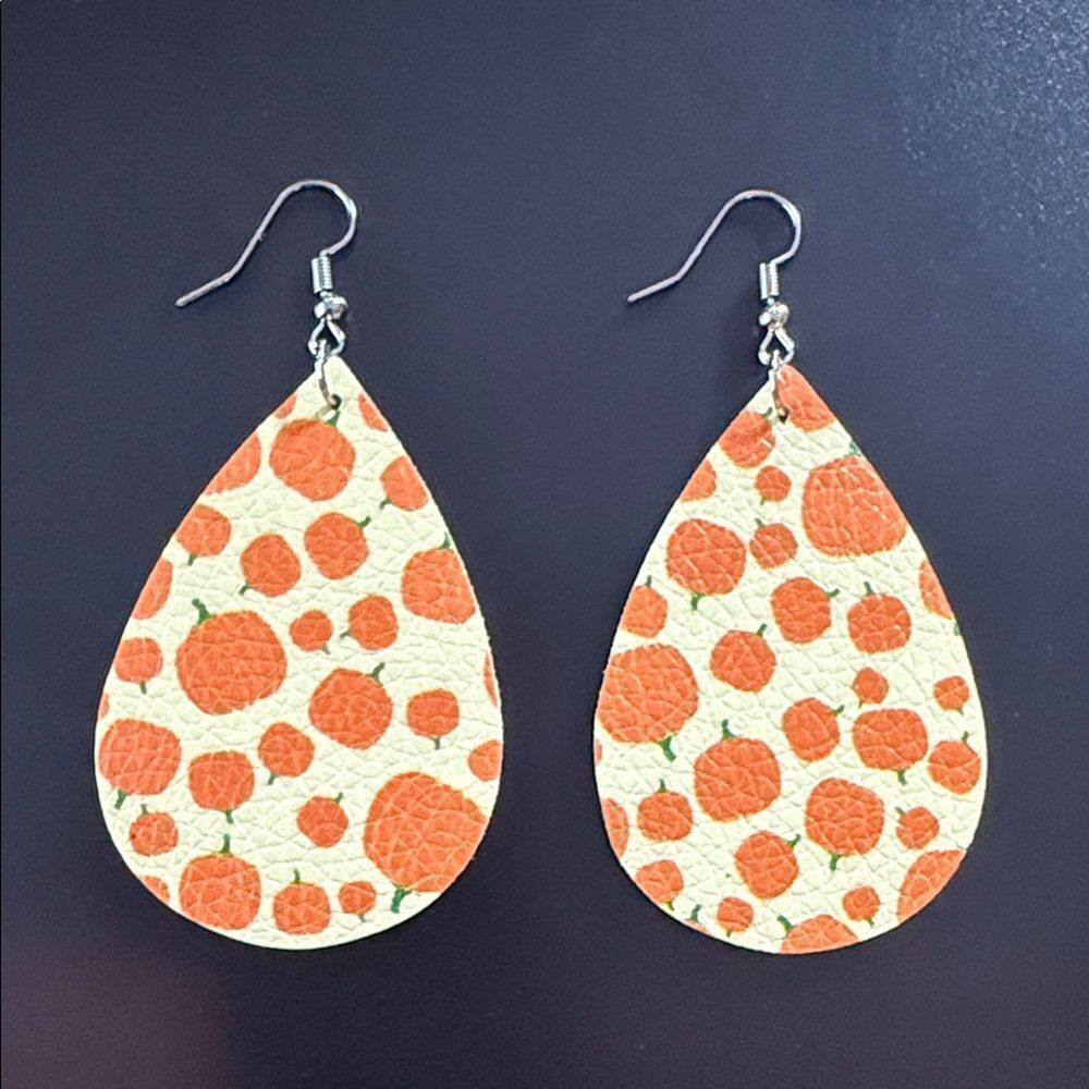 Faux leather Orange pumpkin Teardrop Earrings